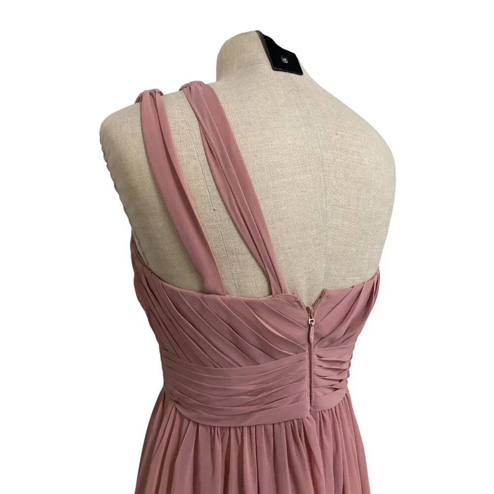 Azazie Womens A2 One-Shoulder Pleated Gown Blush Pink - Picture 9 of 16